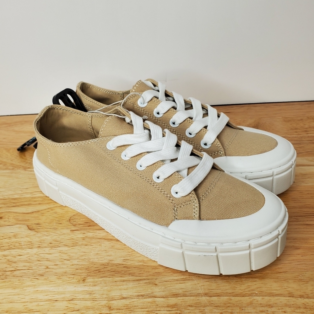 Mad Love Canvas Platform Sneakers in Beige with White Soles
